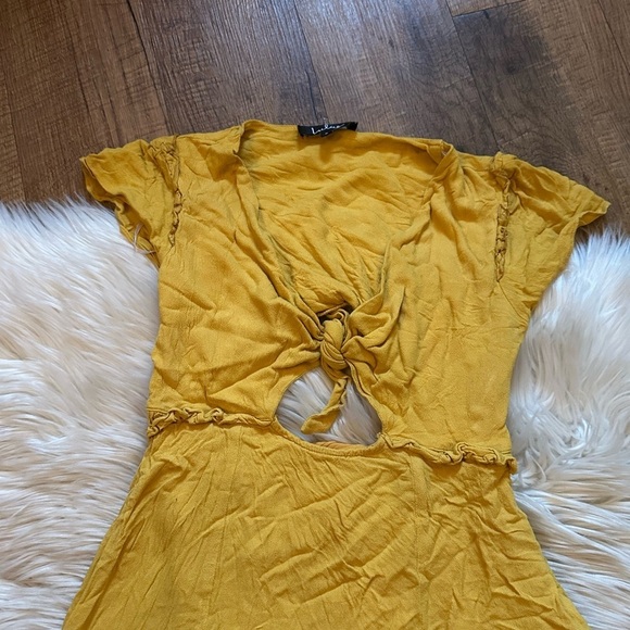LULU’S Seaport Mustard Yellow Tie-Front Mini Dress - Picture 5 of 6